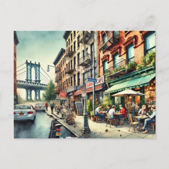 Café in New York Brooklyn Postkarte (Vorderseite)