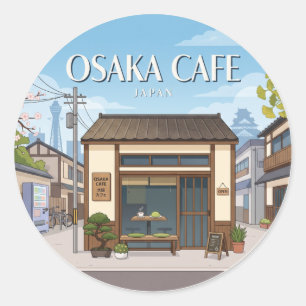 Cafe in Osaka Japan Runder Aufkleber