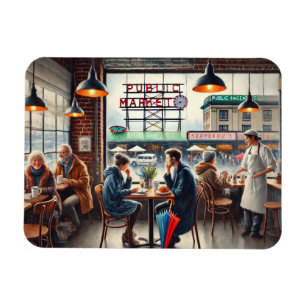 Café in Rainy Seattle Magnet