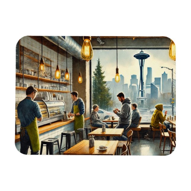 Café in Rainy Seattle Magnet (Horizontal)