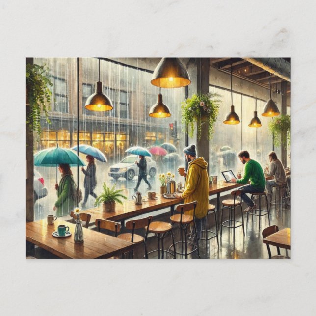 Café in Rainy Seattle Postkarte (Vorderseite)