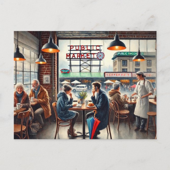 Café in Rainy Seattle Postkarte (Vorderseite)