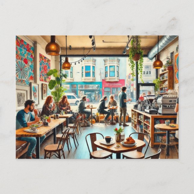 Café in San Francisco Mission District Tasse Postkarte (Vorderseite)