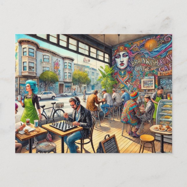 Café in San Francisco Mission District Tasse Postkarte (Vorderseite)