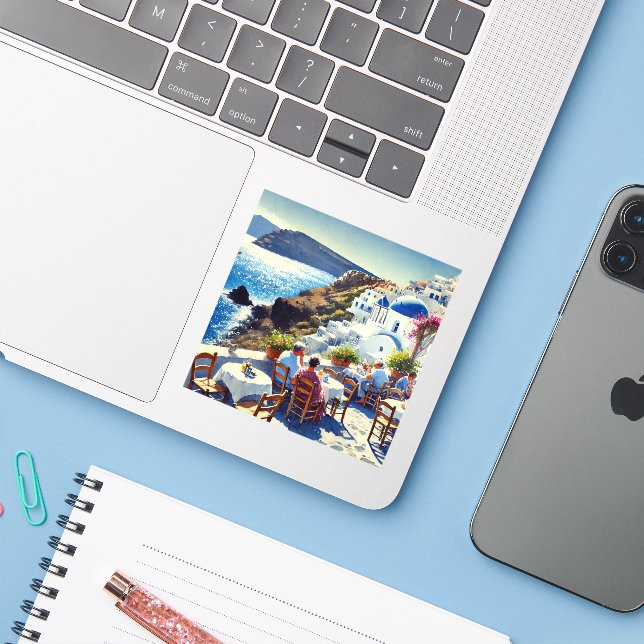 Café in Santorin Aufkleber (Laptop mit iPhone)