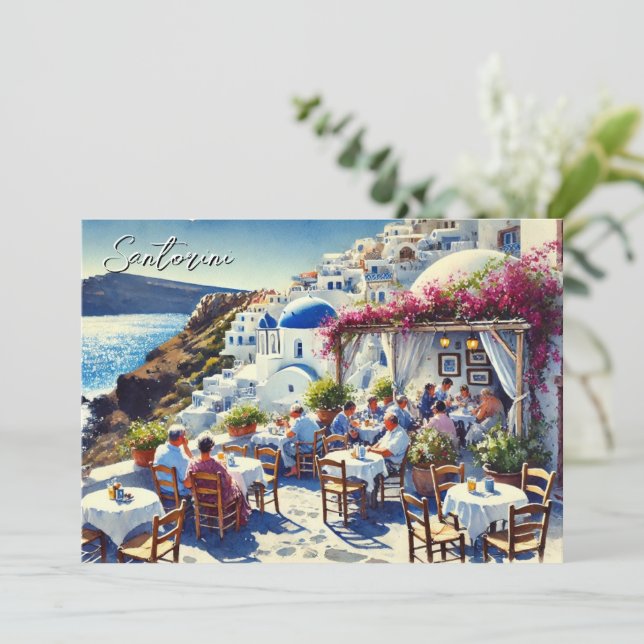 Café in Santorin Feiertagskarte (Stehend Vorderseite)