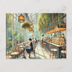 Café in Singapur Aquarellmalerei Postkarte