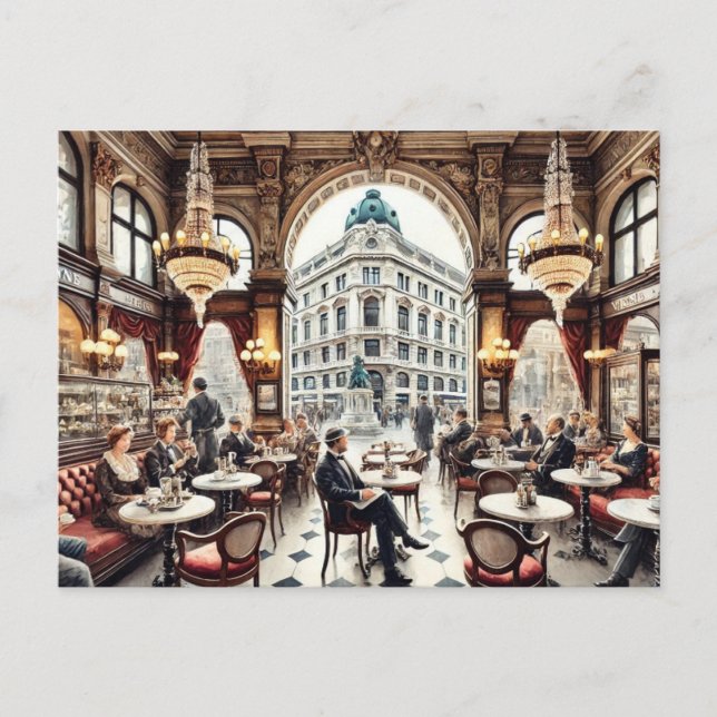 Café in Wien Österreich Wasserfarbenmalerei Postkarte (Vorderseite)
