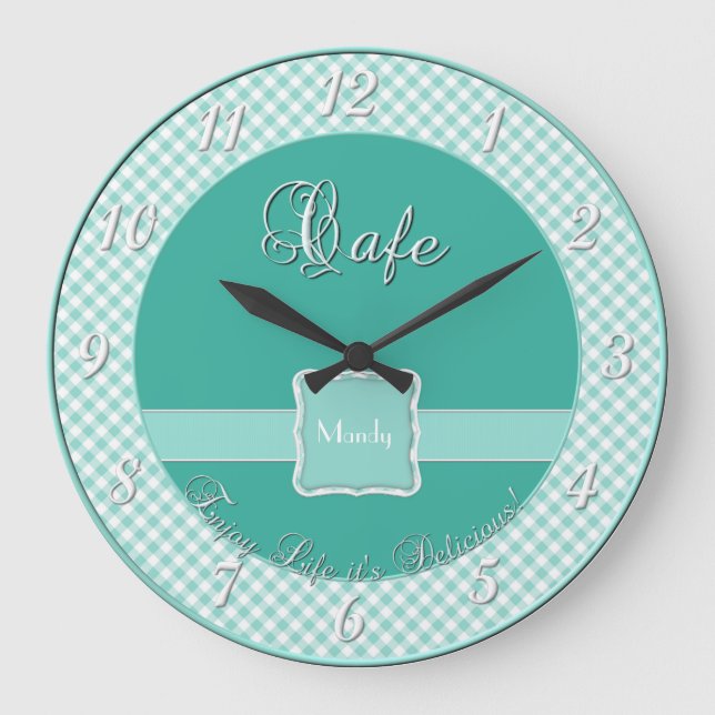 Café Kitchen Wall Clock - Chex MINT Große Wanduhr (Vorderseite)