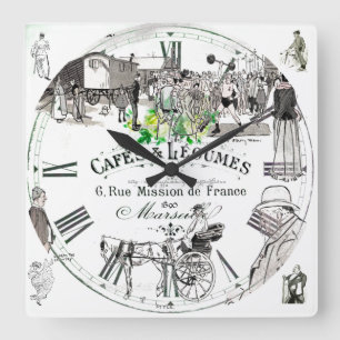 "Cafe Legumes" Quadratische Wanduhr