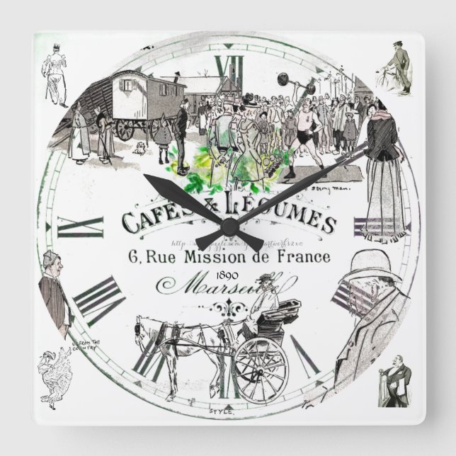 "Cafe Legumes" Quadratische Wanduhr (Vorderseite)