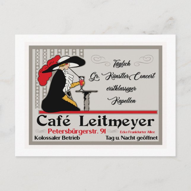 Café Leitmeyer, deutsche Retro-Café und Postkarte (Vorderseite)