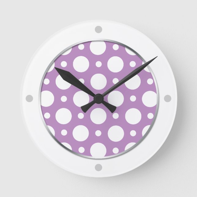 Café Lila Polka Dots Wall Uhr (Vorderseite)