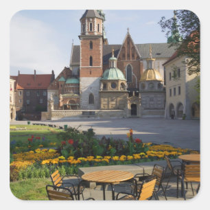 Café mit Blick auf die Wawel-Kathedrale, Wawel-Hüg Quadratischer Aufkleber