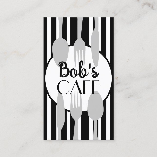 Café oder Catering kühl modern schick grau und wei Visitenkarte (Vorderseite)