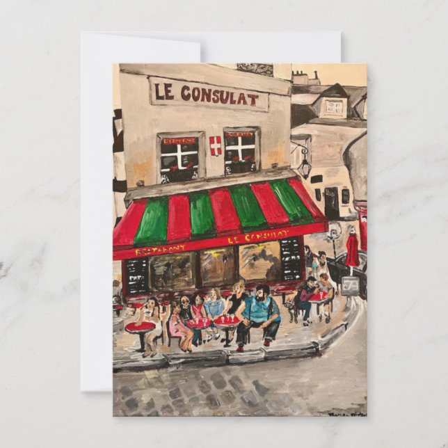"Café on Rue Norvins, Montmartre" Paris Karte (Vorderseite)