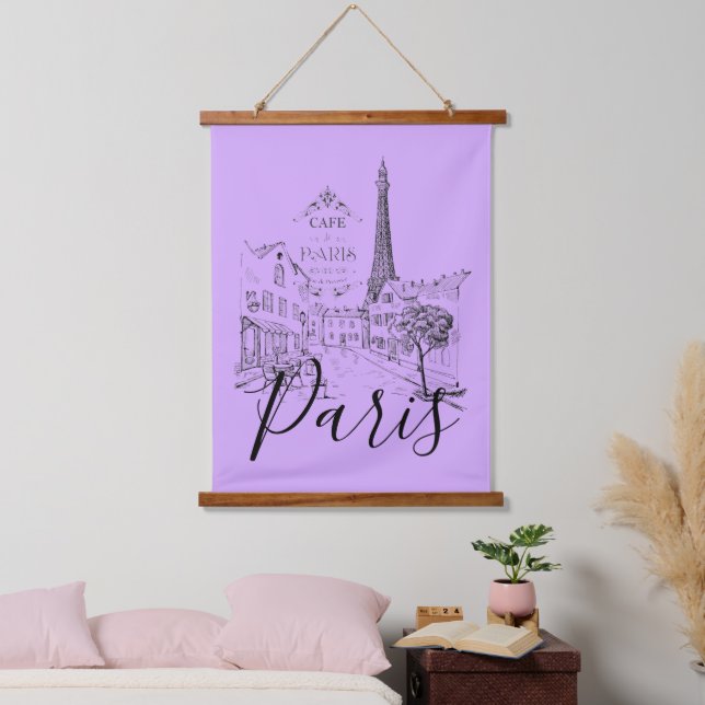 Café Paris Wandteppich Mit Holzrahmen (Schlafzimmer)