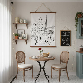 Café Paris Wandteppich Mit Holzrahmen