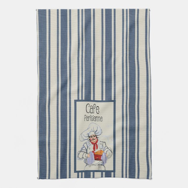 Café Parisienne Fat Französischer Koch Vintag Fran Geschirrtuch (Vertikal)