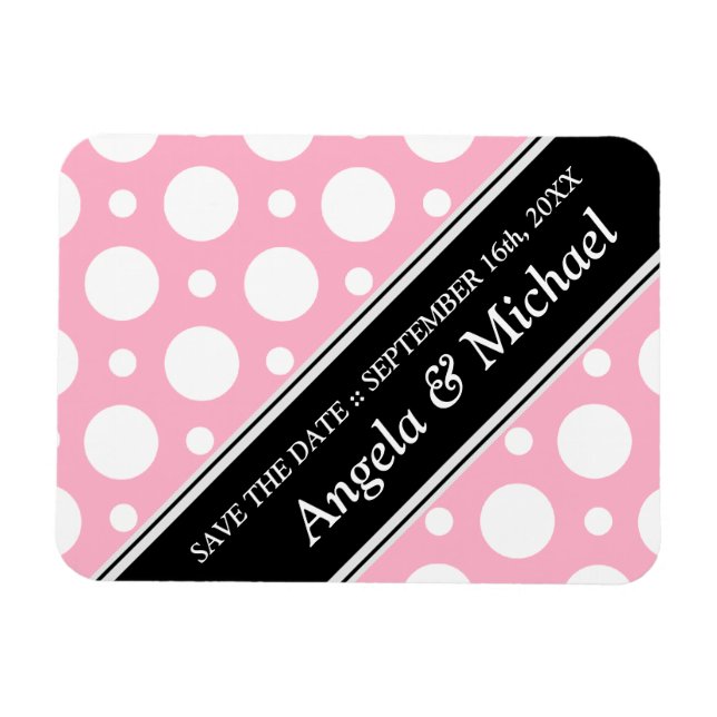 Cafe Pink Polka Dots Save the Date Magnet (Horizontal)