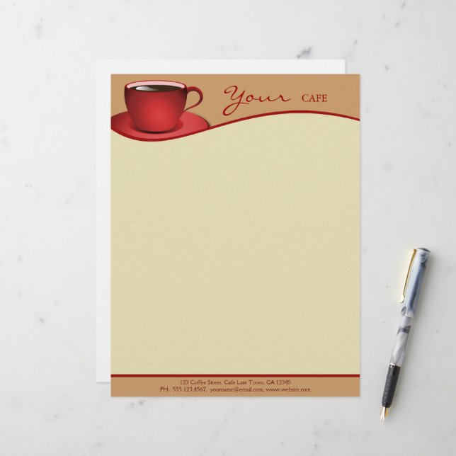 Café Red Cup Coffee Shop Business Letterhead Briefkopf (Vorderseite/Rückseite Beispiel)