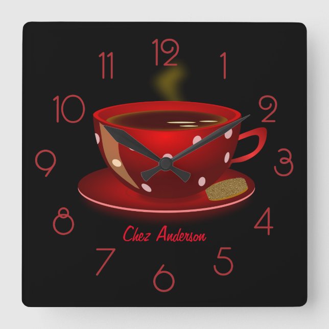 Café Red und Black Personalisiert Quadratische Wanduhr (Vorderseite)