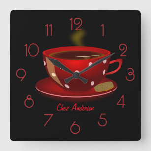 Café Red und Black Personalisiert Quadratische Wanduhr
