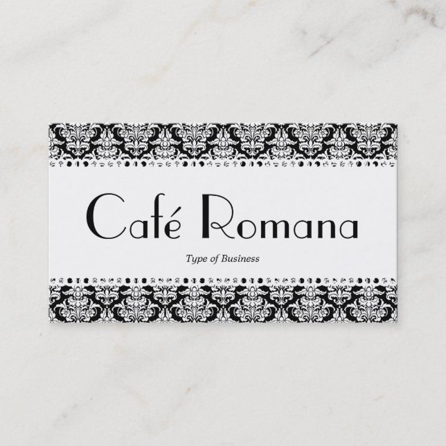 Café Romana (Scallope) Weißer Damast Visitenkarte (Vorderseite)
