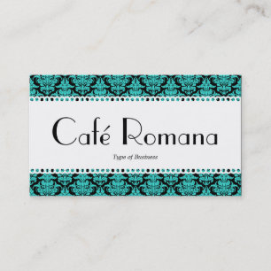 Café Romana (Scalloped) Aqua Damask Visitenkarte