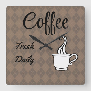 Café-Schild-Wanduhr-Küchengeschenk Quadratische Wanduhr