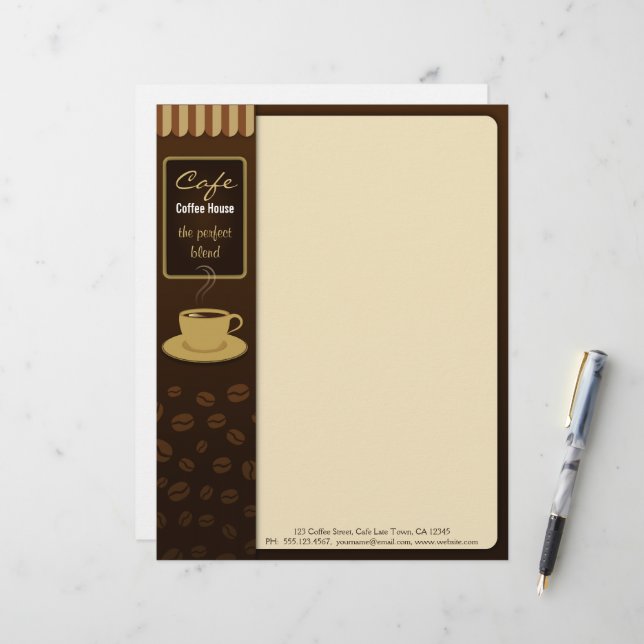 Café Stilvolle Coffee Shop Cup Business Letterhead Briefkopf (Vorderseite/Rückseite Beispiel)
