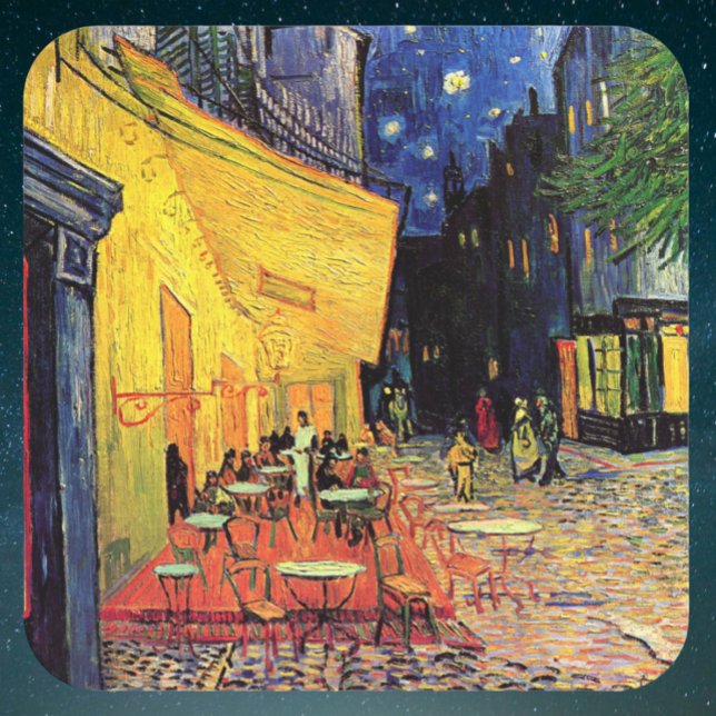 Café Terrace at Night by Vincent van Gogh Quadratischer Aufkleber (Cafe Terrace on the Place du Forum by Vincent van Gogh Sticker)