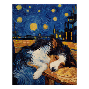 Café Terrasse am Abend - Border Collie Dog 001 - Q Poster