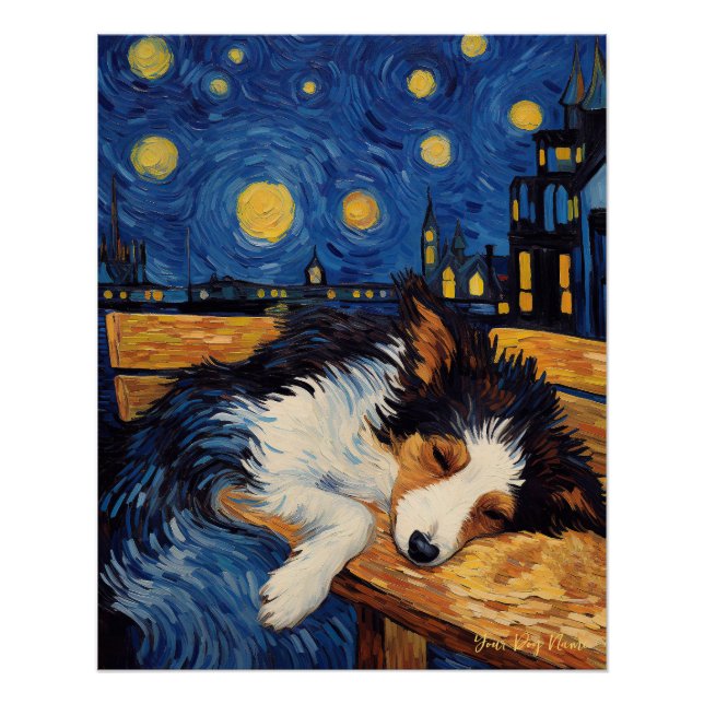 Café Terrasse am Abend - Border Collie Dog 001 - Q Poster (Vorderseite)