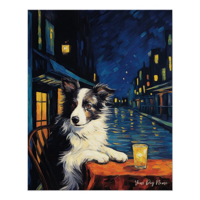 Café Terrasse am Abend - Border Collie Dog 003 - Q Poster (Vorderseite)