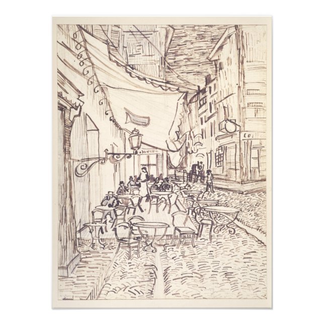 Café Terrasse am Abend, Kunstskizze, Van Gogh Fotodruck (Vorne)