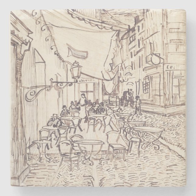 Café Terrasse am Abend, Kunstskizze, Van Gogh Steinuntersetzer (Vorderseite)