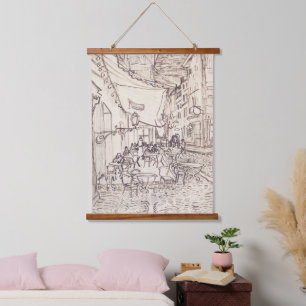 Café Terrasse am Abend, Kunstskizze, Van Gogh Wandteppich Mit Holzrahmen