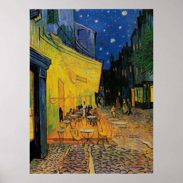 Café Terrasse bei Nacht Poster (Vorne)