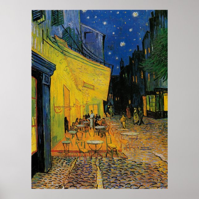 Café Terrasse bei Nacht Poster (Vorne)