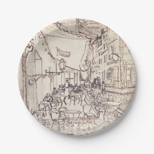 Cafe-Terrasse bei Nacht, Skizze der feinen Kunst, Pappteller