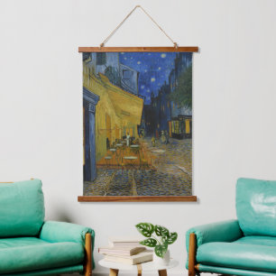 Café-Terrasse bei Nacht Vintage französisches Ca Wandteppich Mit Holzrahmen