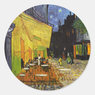 Café-Terrasse nachts Van Gogh Runder Aufkleber