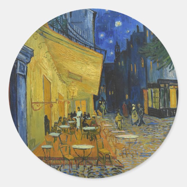 Café Terrasse | Vincent van Gogh Runder Aufkleber (Vorderseite)