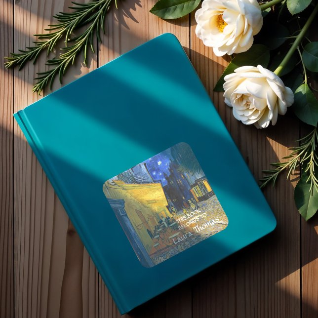 Café Terrasse von Vincent Van Gogh Quadratischer Aufkleber (Von Creator hochgeladen)