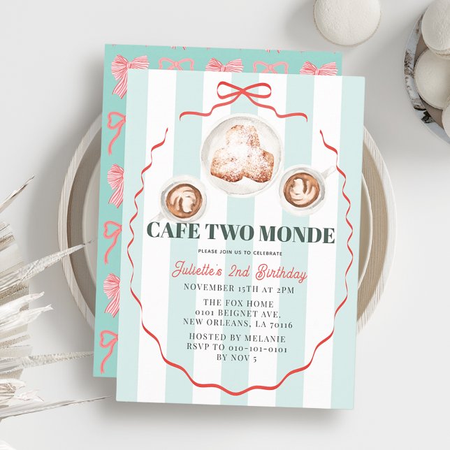 Cafe Two Monde Rosa Schleife Kaffee Mädchen 2. Geb Einladung (Von Creator hochgeladen)