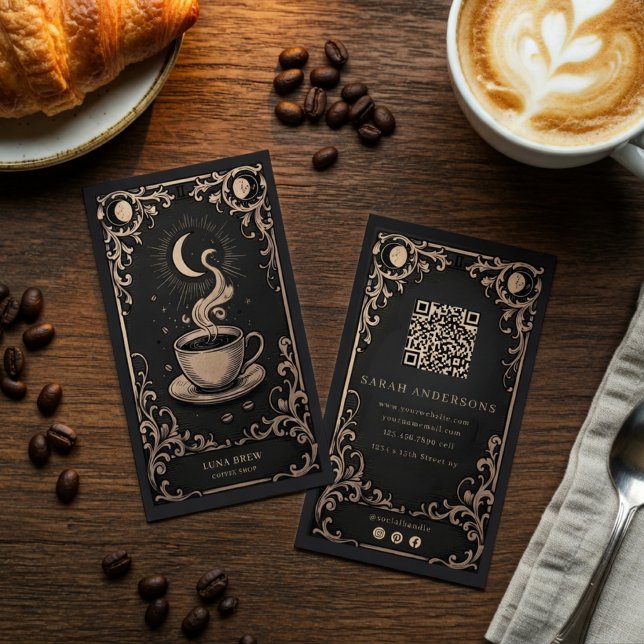 Café | Vintage Celestial Cafe Branding Visitenkarte (Von Creator hochgeladen)