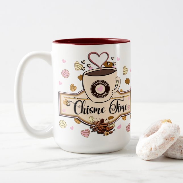 Cafecito und Chisme Tasse im mexikanischen Stil (Mit Donut)