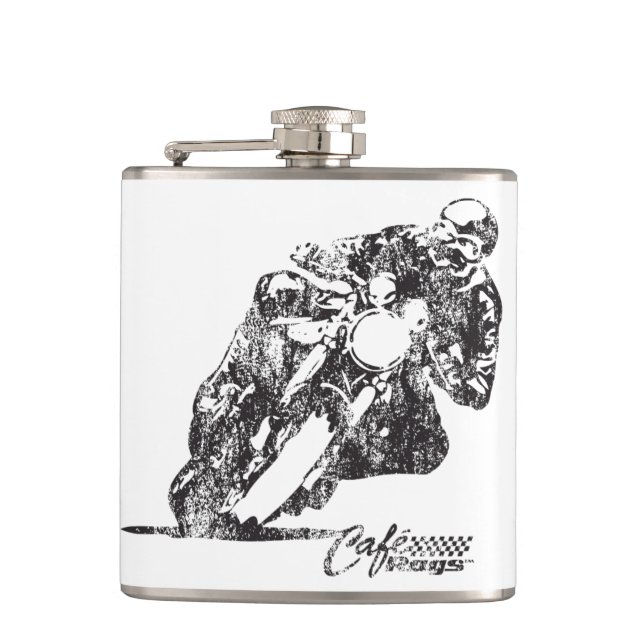 Caféracer-Motorrad-gemeine magere Vintage Art Flachmann (Vorderseite)