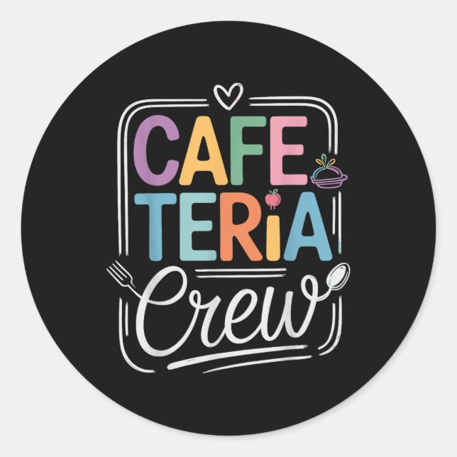 Cafeteria Crew farbenfrohe Briefe mit Küchenbilder Runder Aufkleber (Vorderseite)